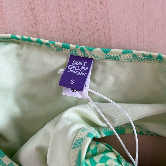 NWT Dont Call Me Jennyfer Green Checkered Women's Swim Bottom size small - Picture 7 of 7